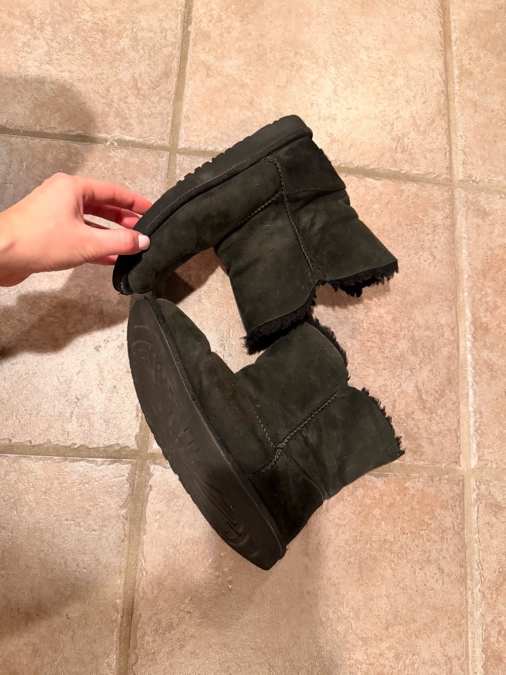 UGG Black Shearling Short Button Boot - Picture 3 of 7